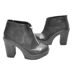 Mossimo Supply Co. Chunky Zipper Moto Ankle High Heel Boots Black Womens Sz 7.5